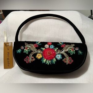 Black beaded embroidered velvet bag